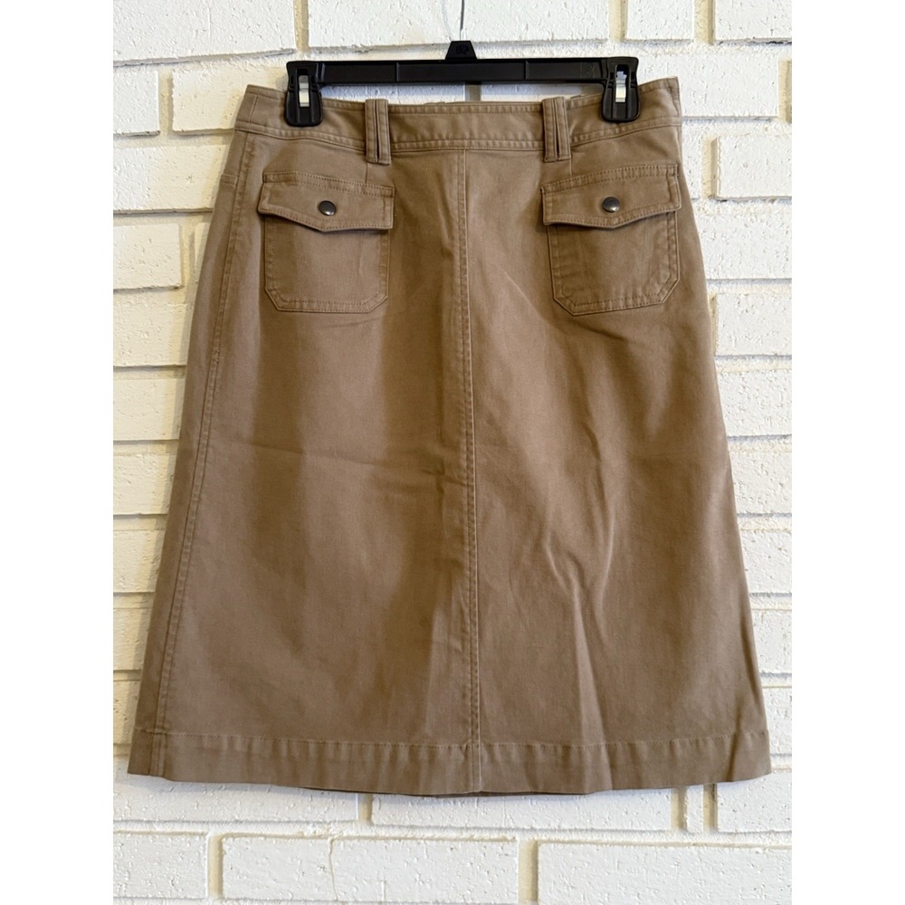 Talbots A Line Women's Denim Skirt Size 4 Brown Denim Snap Front Pockets